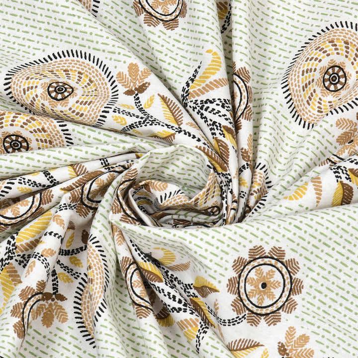 Bella Casa Fashion & Retail Ltd BEDSHEET 87 X 107 Inch / Multi / Cotton Double King Size Bedsheet with 2 Pillow Covers Cotton Brown Multi Colour - Ethnic Collection