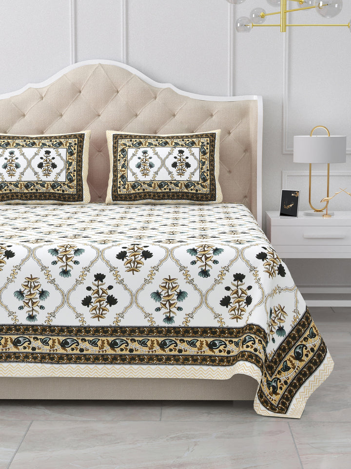 Bella Casa Fashion & Retail Ltd BEDSHEET 87 X 107 Inch / Multi / Cotton Double King Size Bedsheet with 2 Pillow Covers Cotton Multi Colour - Ethnic Collection