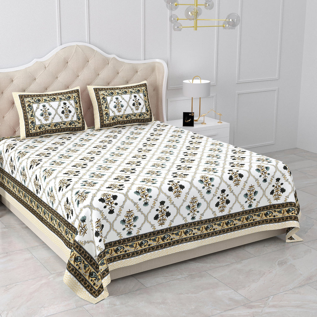 Bella Casa Fashion & Retail Ltd BEDSHEET 87 X 107 Inch / Multi / Cotton Double King Size Bedsheet with 2 Pillow Covers Cotton Multi Colour - Ethnic Collection