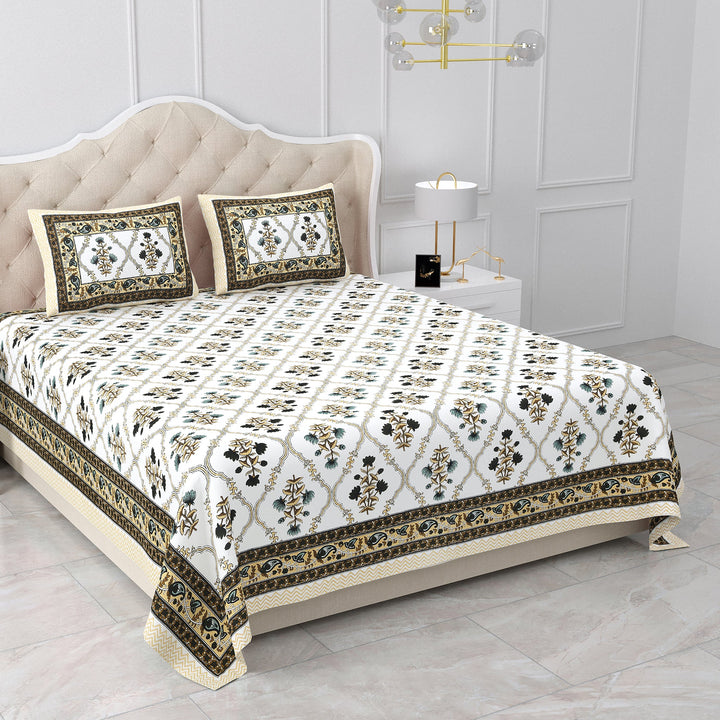 Bella Casa Fashion & Retail Ltd BEDSHEET 87 X 107 Inch / Multi / Cotton Double King Size Bedsheet with 2 Pillow Covers Cotton Multi Colour - Ethnic Collection