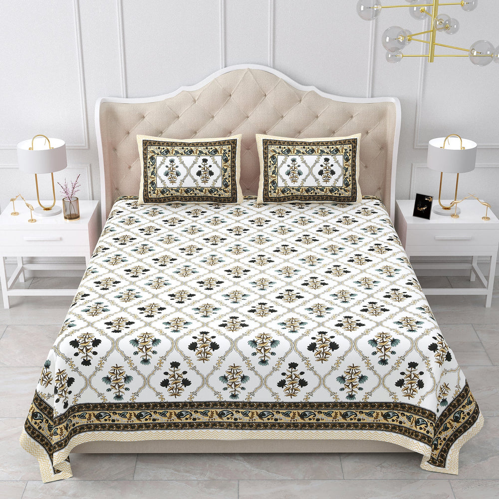 Bella Casa Fashion & Retail Ltd BEDSHEET 87 X 107 Inch / Multi / Cotton Double King Size Bedsheet with 2 Pillow Covers Cotton Multi Colour - Ethnic Collection