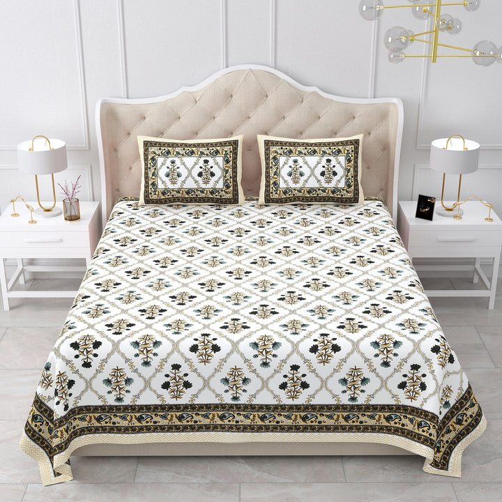 Bella Casa Fashion & Retail Ltd BEDSHEET 87 X 107 Inch / Multi / Cotton Double King Size Bedsheet with 2 Pillow Covers Cotton Multi Colour - Ethnic Collection