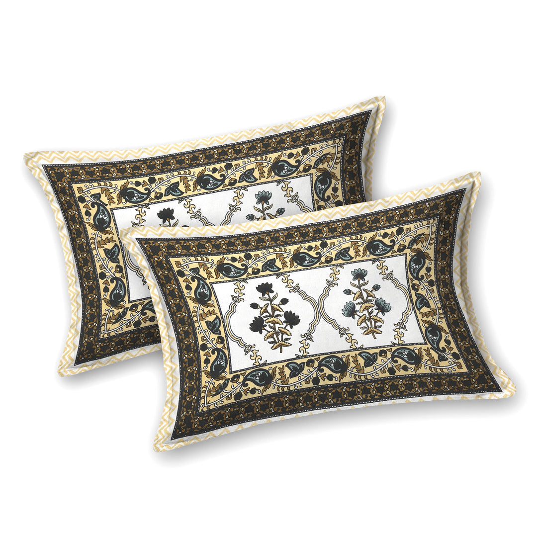 Bella Casa Fashion & Retail Ltd BEDSHEET 87 X 107 Inch / Multi / Cotton Double King Size Bedsheet with 2 Pillow Covers Cotton Multi Colour - Ethnic Collection