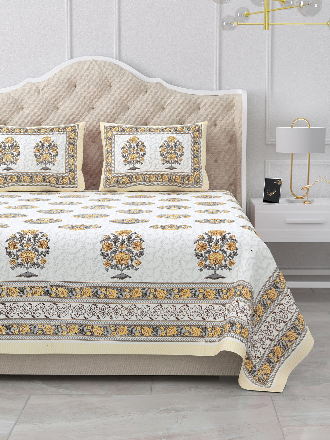 Bella Casa Fashion & Retail Ltd BEDSHEET 87 X 107 Inch / Multi / Cotton Double King Size Bedsheet with 2 Pillow Covers Cotton Multi Colour - Ethnic Collection