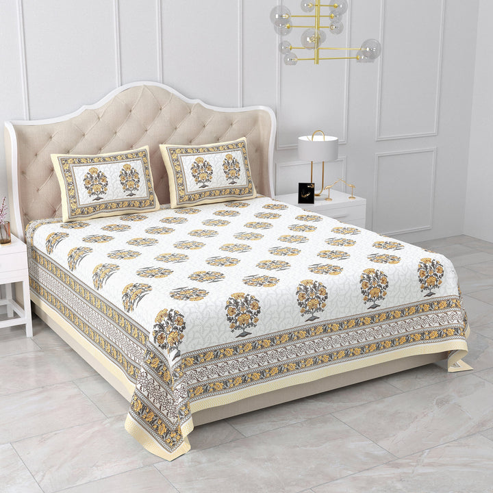 Bella Casa Fashion & Retail Ltd BEDSHEET 87 X 107 Inch / Multi / Cotton Double King Size Bedsheet with 2 Pillow Covers Cotton Multi Colour - Ethnic Collection