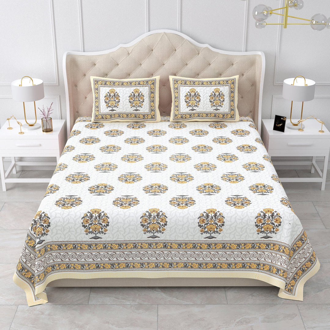 Bella Casa Fashion & Retail Ltd BEDSHEET 87 X 107 Inch / Multi / Cotton Double King Size Bedsheet with 2 Pillow Covers Cotton Multi Colour - Ethnic Collection