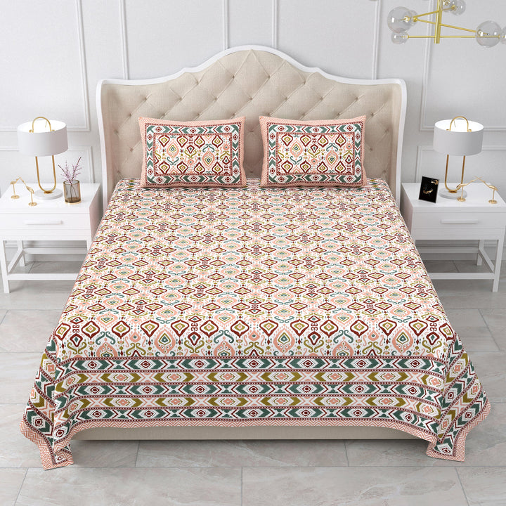 Bella Casa Fashion & Retail Ltd BEDSHEET 87 X 107 Inch / Multi / Cotton Double King Size Bedsheet with 2 Pillow Covers Cotton Multi Colour - Ethnic Collection