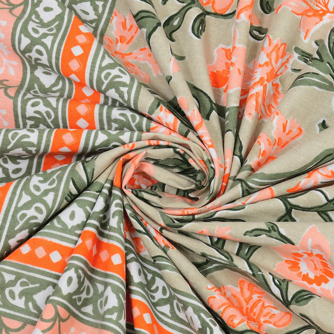 Bella Casa Fashion & Retail Ltd BEDSHEET 87 X 107 Inch / Multi / Cotton Double King Size Bedsheet with 2 Pillow Covers Cotton Multi Colour - Ethnic Collection