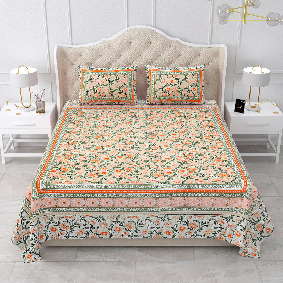 Bella Casa Fashion & Retail Ltd BEDSHEET 87 X 107 Inch / Multi / Cotton Double King Size Bedsheet with 2 Pillow Covers Cotton Multi Colour - Ethnic Collection