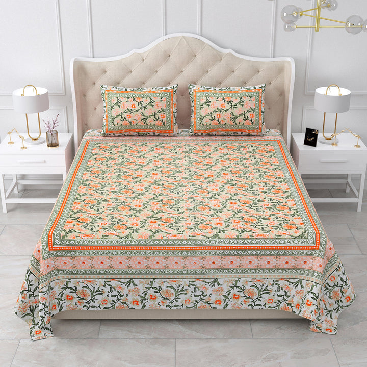 Bella Casa Fashion & Retail Ltd BEDSHEET 87 X 107 Inch / Multi / Cotton Double King Size Bedsheet with 2 Pillow Covers Cotton Multi Colour - Ethnic Collection