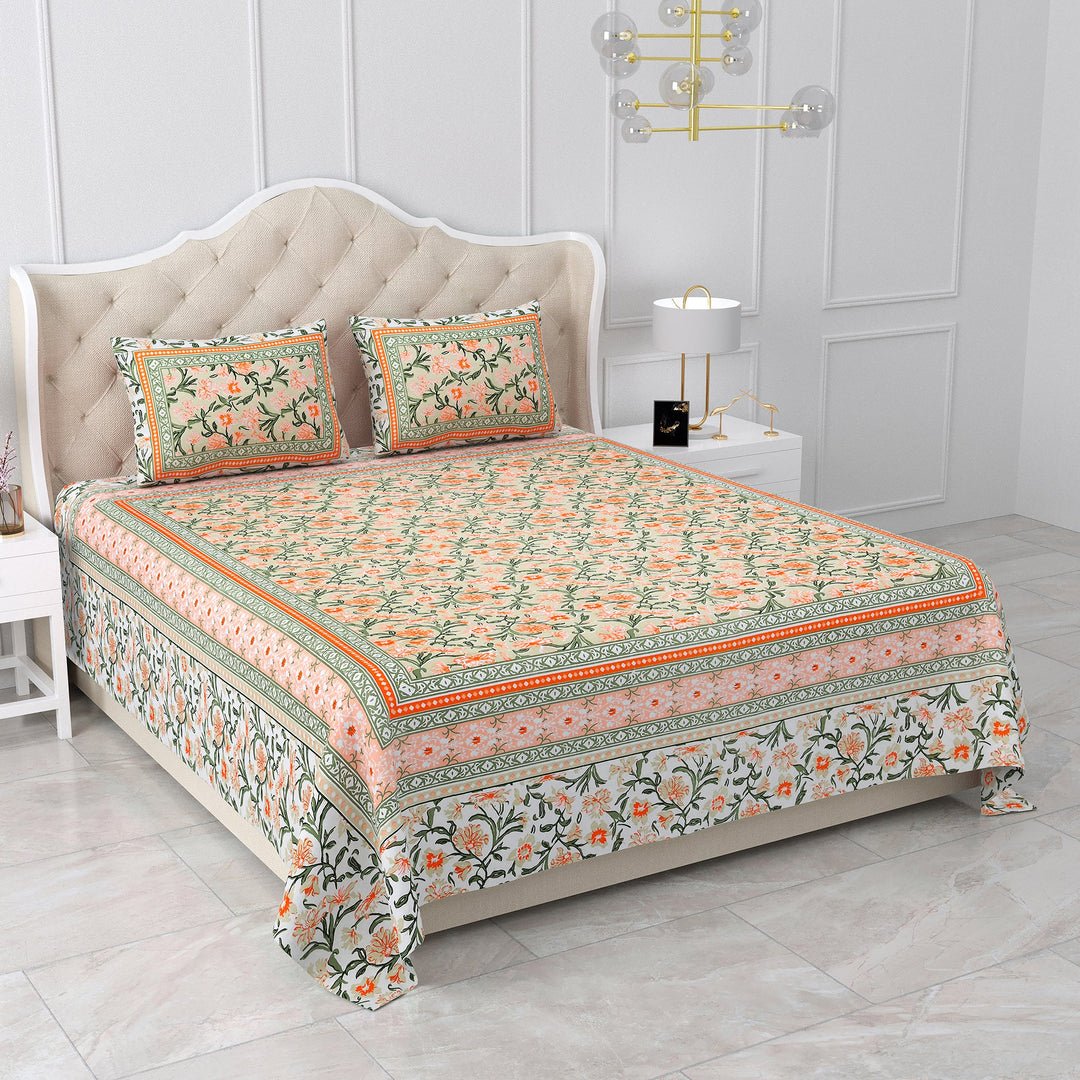 Bella Casa Fashion & Retail Ltd BEDSHEET 87 X 107 Inch / Multi / Cotton Double King Size Bedsheet with 2 Pillow Covers Cotton Multi Colour - Ethnic Collection