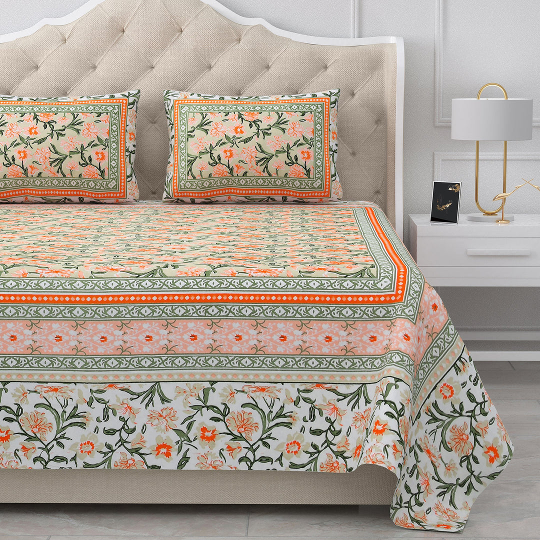 Bella Casa Fashion & Retail Ltd BEDSHEET 87 X 107 Inch / Multi / Cotton Double King Size Bedsheet with 2 Pillow Covers Cotton Multi Colour - Ethnic Collection