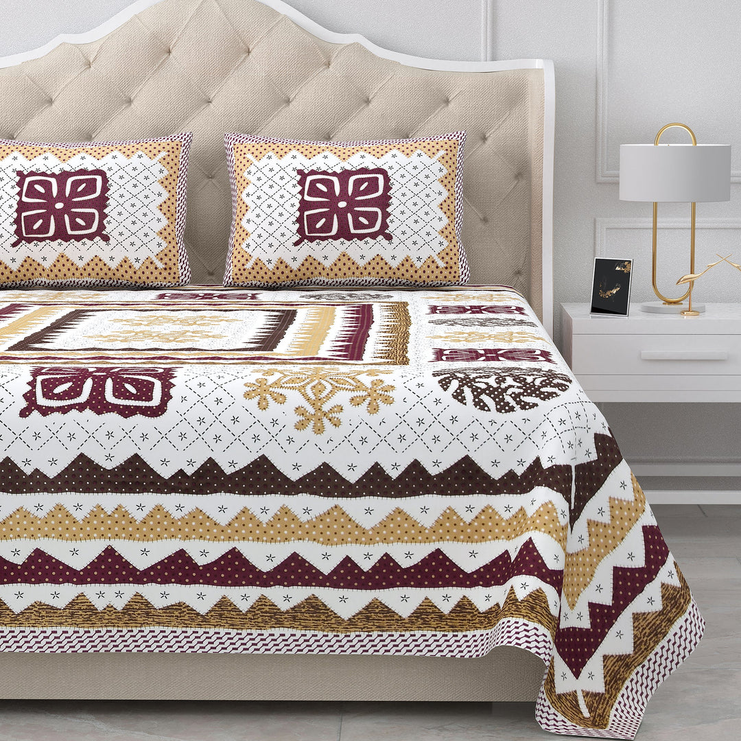 Bella Casa Fashion & Retail Ltd BEDSHEET 87 X 107 Inch / Multi / Cotton Double King Size Bedsheet with 2 Pillow Covers Cotton Multi Colour - Ethnic Collection