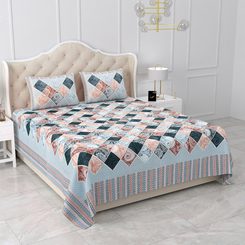 Bella Casa Fashion & Retail Ltd BEDSHEET 87 X 107 Inch / Multi / Cotton Double King Size Bedsheet with 2 Pillow Covers Cotton Multi Colour - Ethnic Collection
