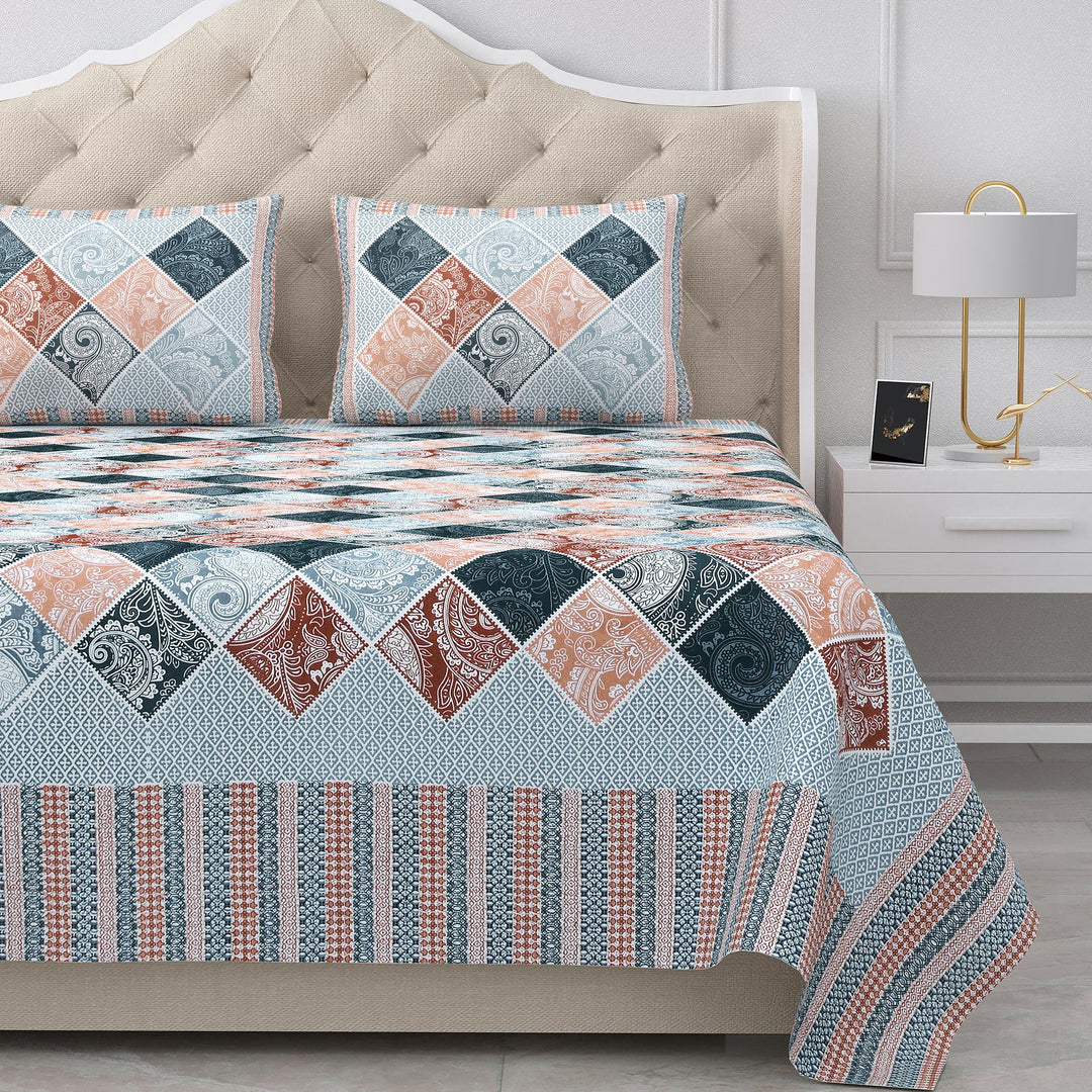 Bella Casa Fashion & Retail Ltd BEDSHEET 87 X 107 Inch / Multi / Cotton Double King Size Bedsheet with 2 Pillow Covers Cotton Multi Colour - Ethnic Collection