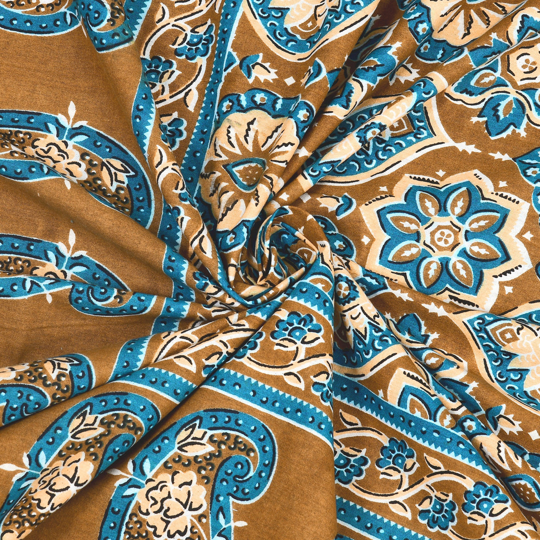 Bella Casa Fashion & Retail Ltd BEDSHEET 87 X 107 Inch / Multi / Cotton Double King Size Bedsheet with 2 Pillow Covers Floral Motifs Printed Cotton Multi Colour - Ethnic Collection