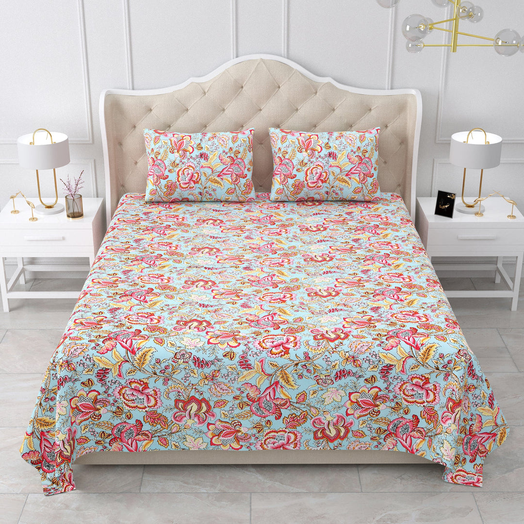 Bella Casa Fashion & Retail Ltd BEDSHEET 87 X 107 Inch / Multicolor / Cotton Double King Size Bedsheet with 2 Pillow Covers Cotton Multi Colour - Ethnic Collection