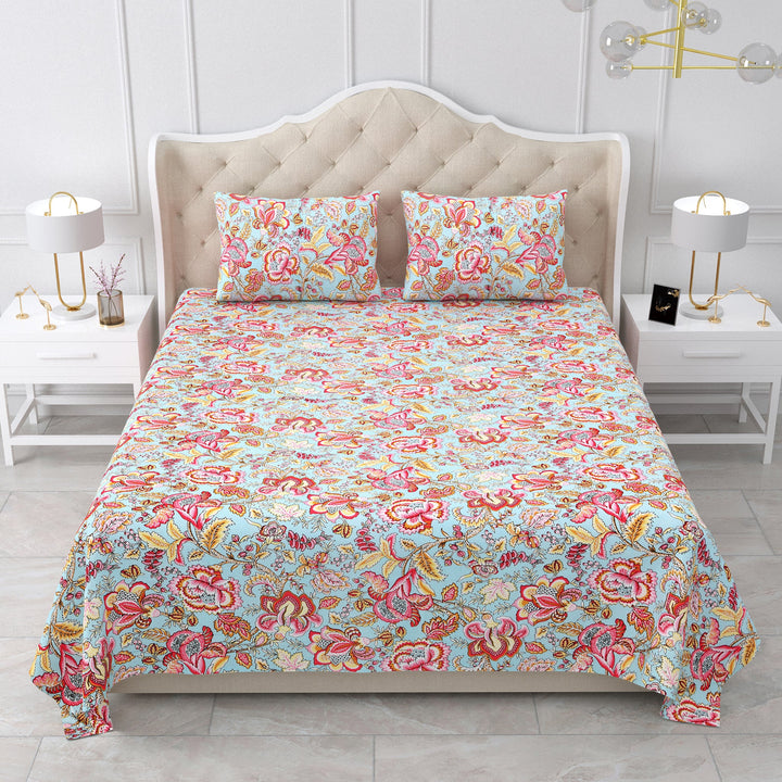 Bella Casa Fashion & Retail Ltd BEDSHEET 87 X 107 Inch / Multicolor / Cotton Double King Size Bedsheet with 2 Pillow Covers Cotton Multi Colour - Ethnic Collection