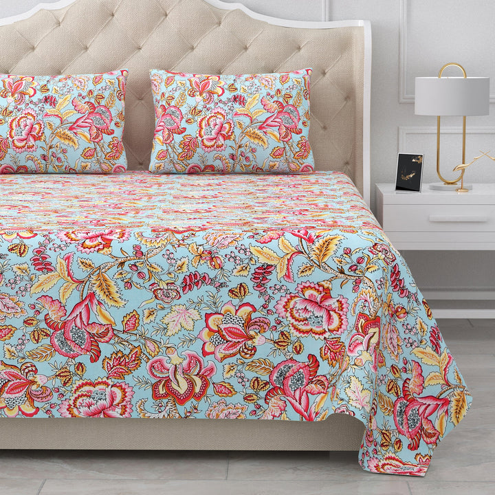 Bella Casa Fashion & Retail Ltd BEDSHEET 87 X 107 Inch / Multicolor / Cotton Double King Size Bedsheet with 2 Pillow Covers Cotton Multi Colour - Ethnic Collection