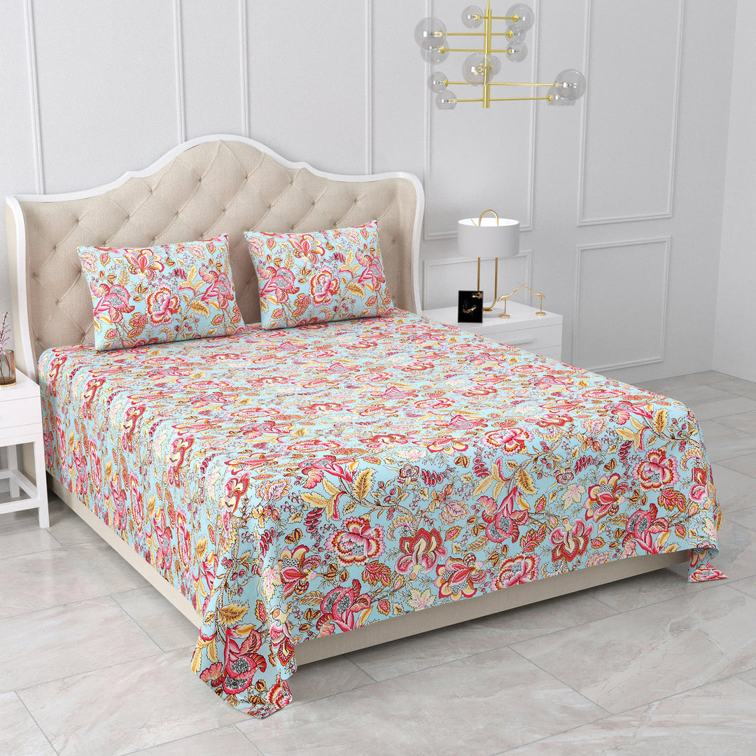 Bella Casa Fashion & Retail Ltd BEDSHEET 87 X 107 Inch / Multicolor / Cotton Double King Size Bedsheet with 2 Pillow Covers Cotton Multi Colour - Ethnic Collection