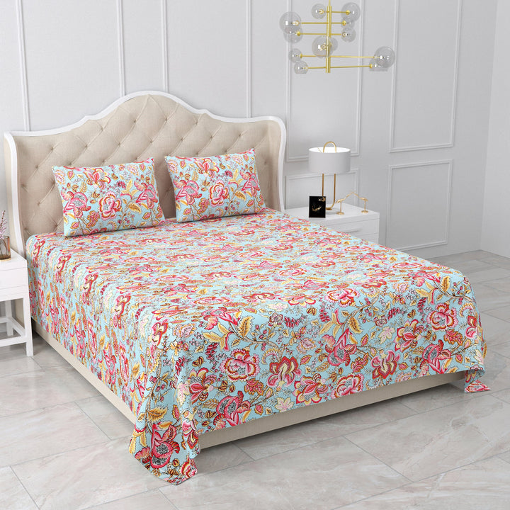 Bella Casa Fashion & Retail Ltd BEDSHEET 87 X 107 Inch / Multicolor / Cotton Double King Size Bedsheet with 2 Pillow Covers Cotton Multi Colour - Ethnic Collection
