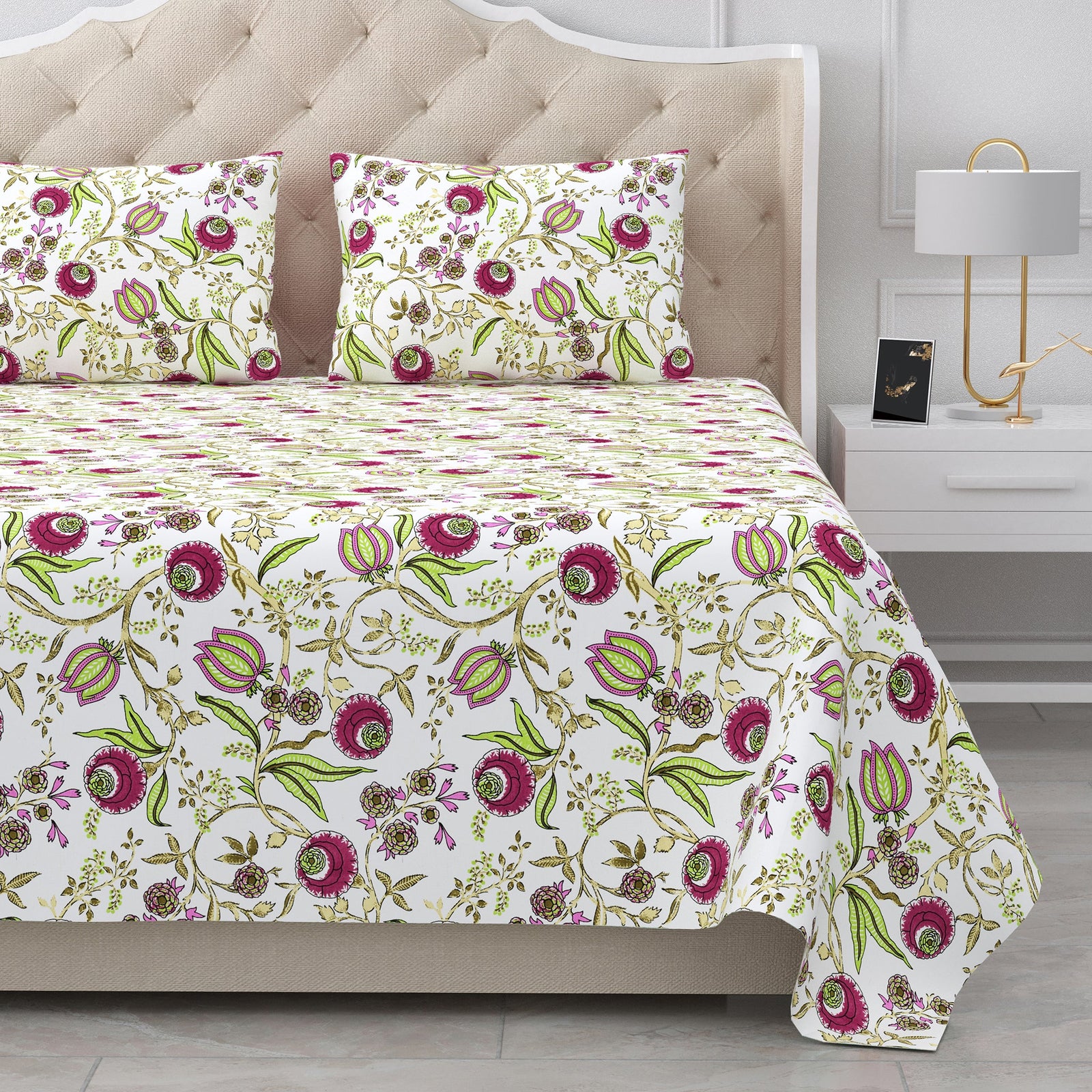 Bella Casa Fashion & Retail Ltd BEDSHEET 87 X 107 Inch / Multicolor / Cotton Double King Size Bedsheet with 2 Pillow Covers Cotton Multi Colour - Ethnic Collection