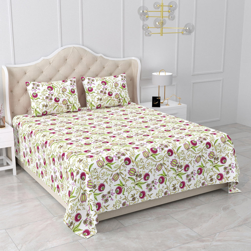 Bella Casa Fashion & Retail Ltd BEDSHEET 87 X 107 Inch / Multicolor / Cotton Double King Size Bedsheet with 2 Pillow Covers Cotton Multi Colour - Ethnic Collection
