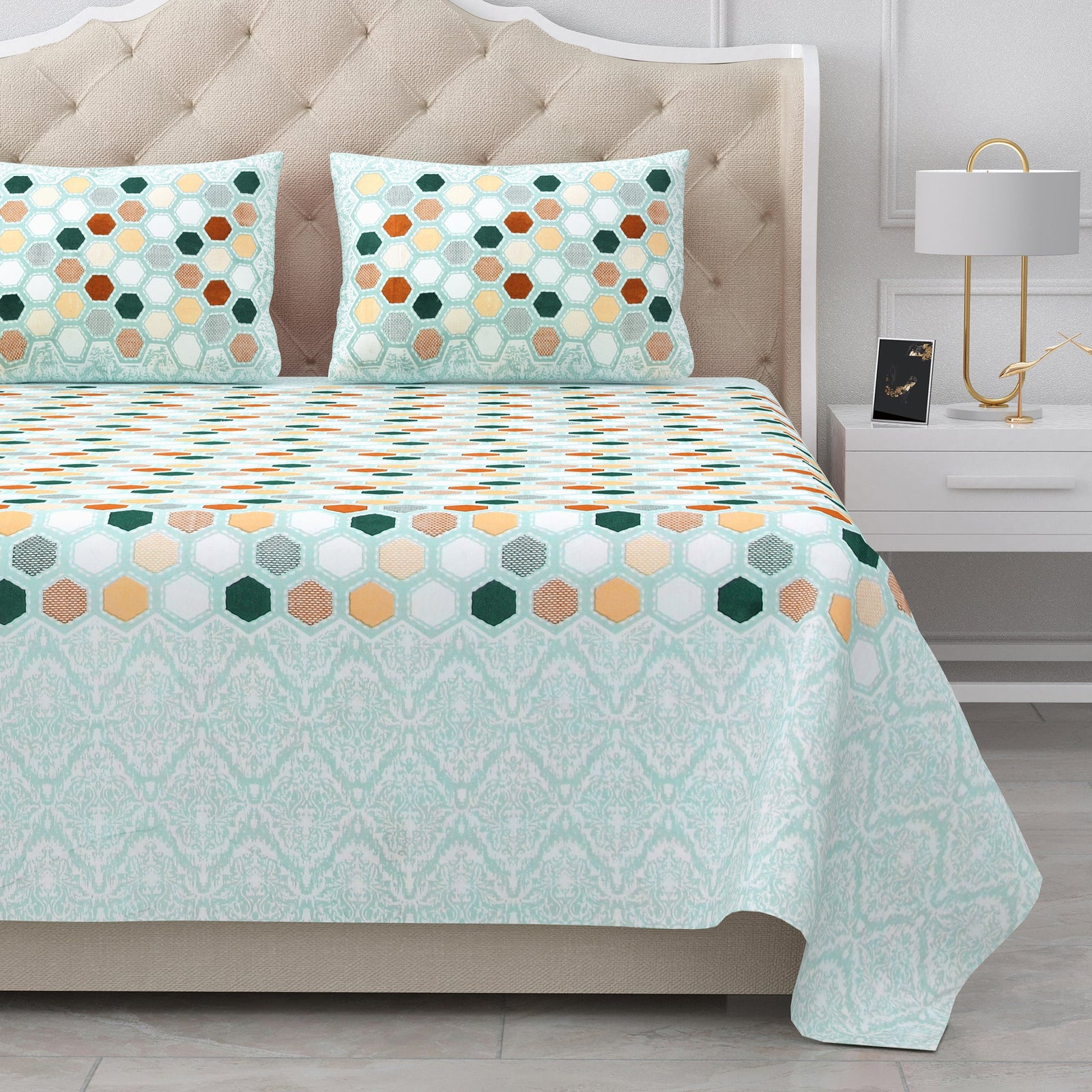 Bella Casa Fashion & Retail Ltd BEDSHEET 87 X 107 Inch / Multicolor / Cotton Double King Size Bedsheet with 2 Pillow Covers Cotton Multi Colour - Ethnic Collection
