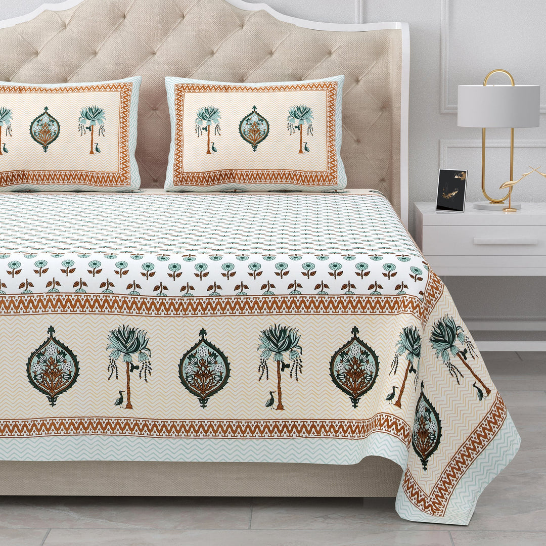 Bella Casa Fashion & Retail Ltd BEDSHEET 87 X 107 Inch / Multicolor / Cotton Double King Size Bedsheet with 2 Pillow Covers Cotton Multi Colour - Ethnic Collection