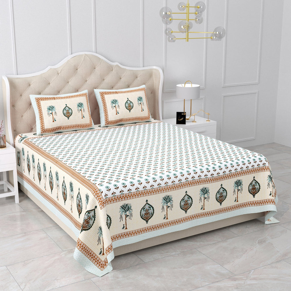 Bella Casa Fashion & Retail Ltd BEDSHEET 87 X 107 Inch / Multicolor / Cotton Double King Size Bedsheet with 2 Pillow Covers Cotton Multi Colour - Ethnic Collection