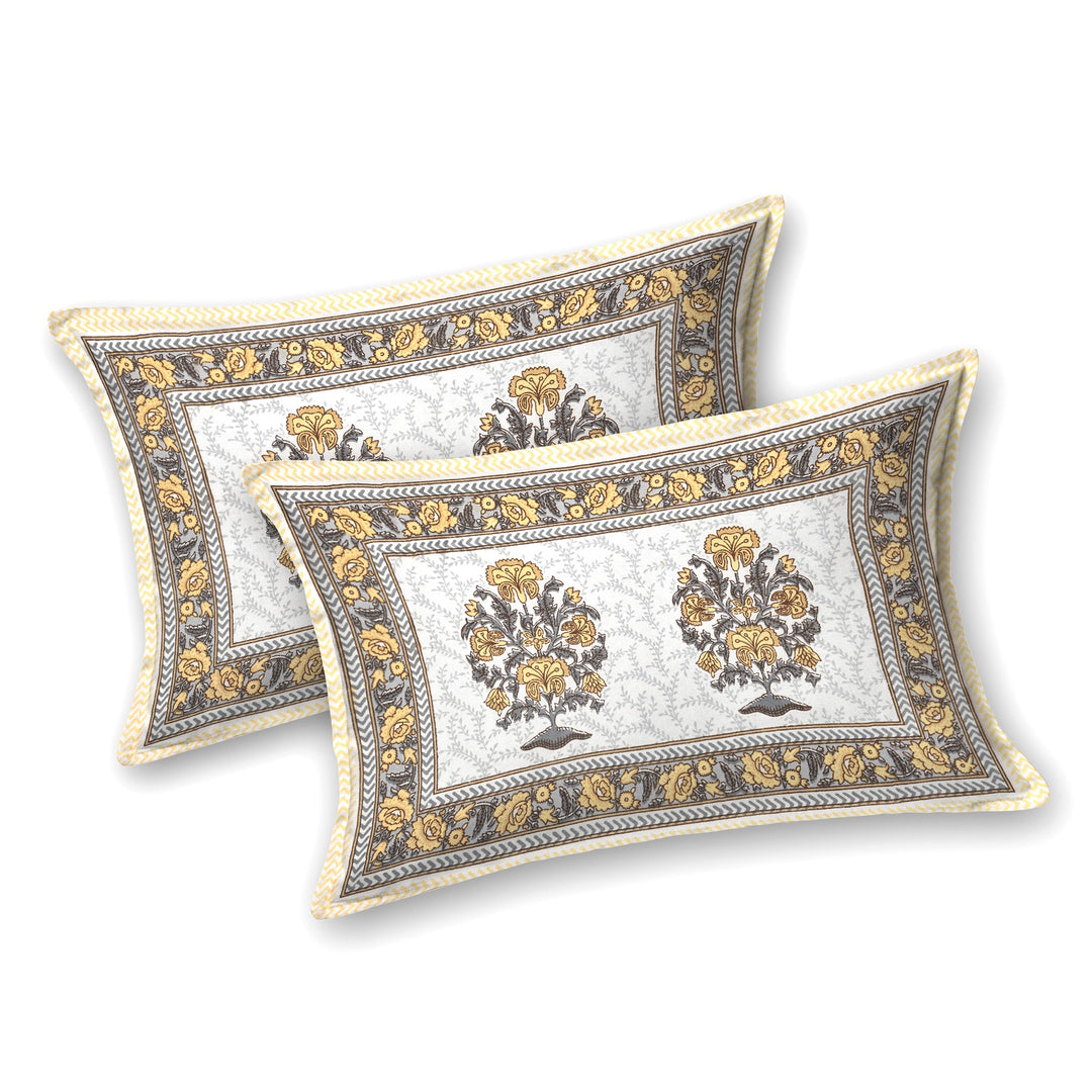 Bella Casa Fashion & Retail Ltd BEDSHEET 87 X 107 Inch / Mustard / Cotton Double King Size Bedsheet with 2 Pillow Covers Cotton Mustard Colour - Ethnic Collection