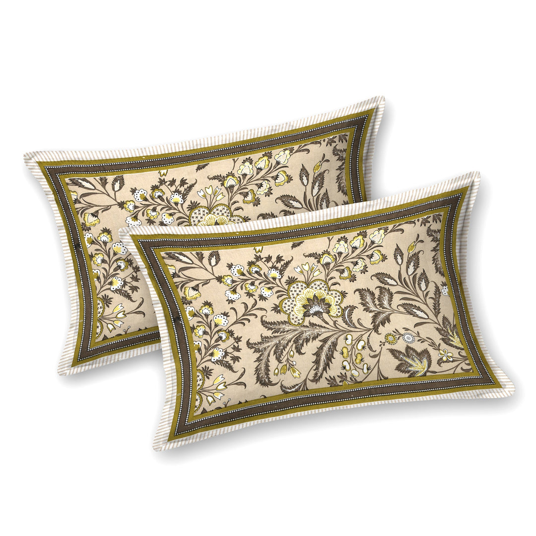 Bella Casa Fashion & Retail Ltd BEDSHEET 87 X 107 Inch / Mustard / Cotton Double King Size Bedsheet with 2 Pillow Covers Cotton Mustard Colour - Ethnic Collection