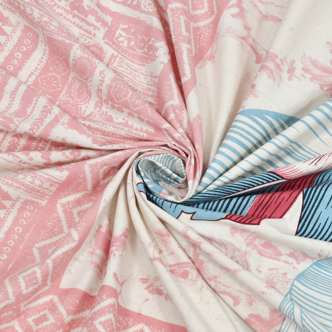 Bella Casa Fashion & Retail Ltd BEDSHEET 87 X 107 Inch / Peach / Cotton Double King Size Bedsheet with 2 Pillow Covers Floral Motifs Printed Cotton Peacj Colour - Ethnic Collection