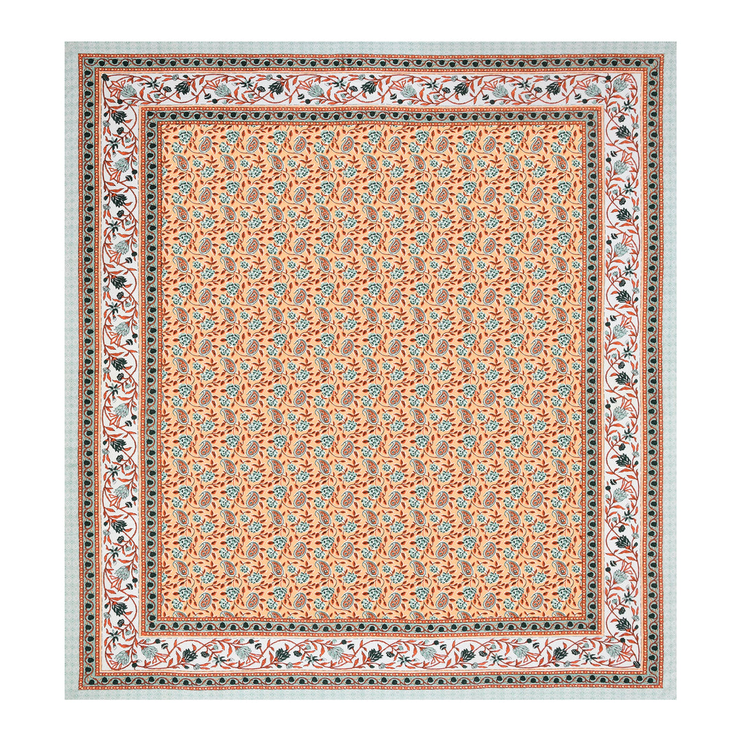 Bella Casa Fashion & Retail Ltd BEDSHEET 87 X 107 Inch / Peach & Sea Green / Cotton Double King Size Bedsheet with 2 Pillow Covers Cotton Peach & Sea Green Colour - Ethnic Collection