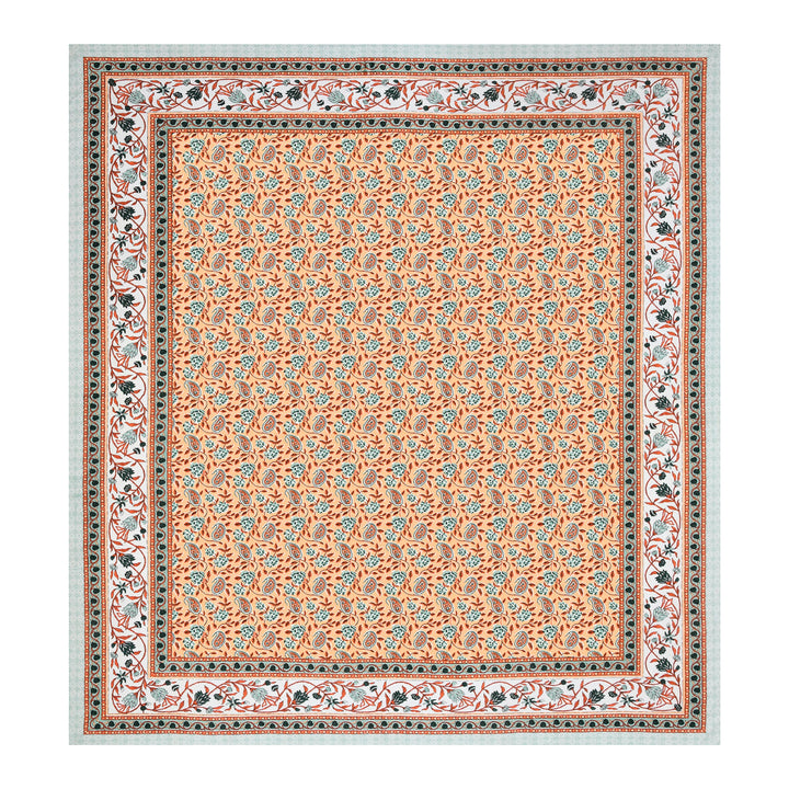 Bella Casa Fashion & Retail Ltd BEDSHEET 87 X 107 Inch / Peach & Sea Green / Cotton Double King Size Bedsheet with 2 Pillow Covers Cotton Peach & Sea Green Colour - Ethnic Collection