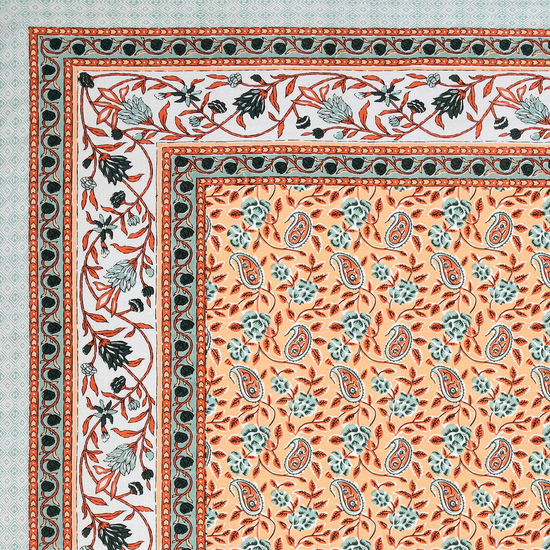 Bella Casa Fashion & Retail Ltd BEDSHEET 87 X 107 Inch / Peach & Sea Green / Cotton Double King Size Bedsheet with 2 Pillow Covers Cotton Peach & Sea Green Colour - Ethnic Collection