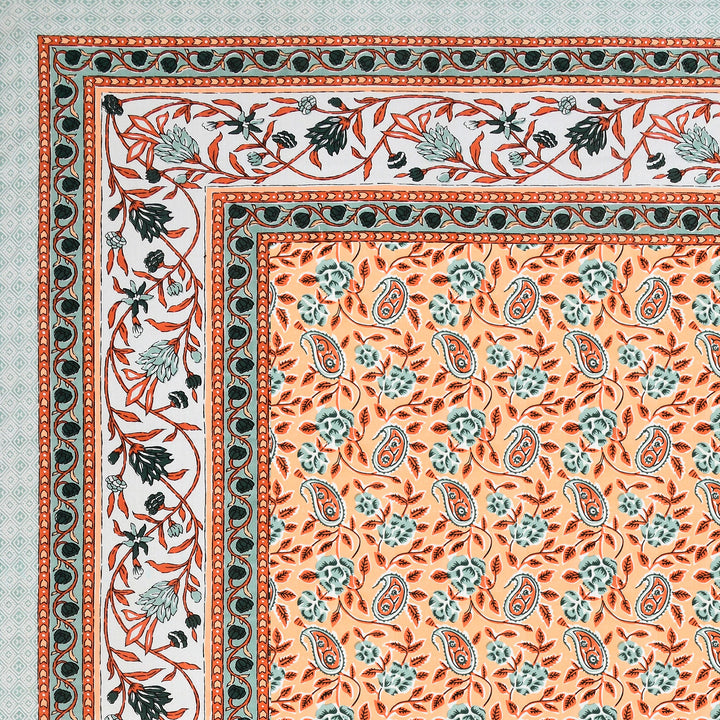 Bella Casa Fashion & Retail Ltd BEDSHEET 87 X 107 Inch / Peach & Sea Green / Cotton Double King Size Bedsheet with 2 Pillow Covers Cotton Peach & Sea Green Colour - Ethnic Collection