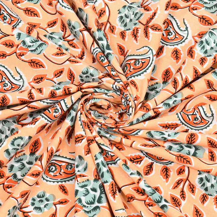 Bella Casa Fashion & Retail Ltd BEDSHEET 87 X 107 Inch / Peach & Sea Green / Cotton Double King Size Bedsheet with 2 Pillow Covers Cotton Peach & Sea Green Colour - Ethnic Collection