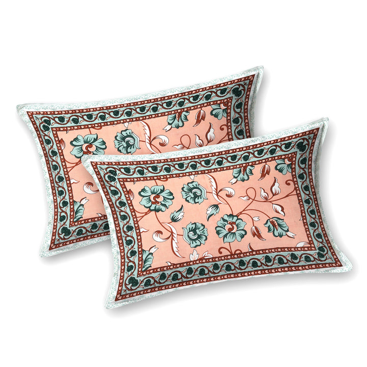 Bella Casa Fashion & Retail Ltd BEDSHEET 87 X 107 Inch / Peach & White / Cotton Double King Size Bedsheet with 2 Pillow Covers Cotton Peach & White Colour - Ethnic Collection