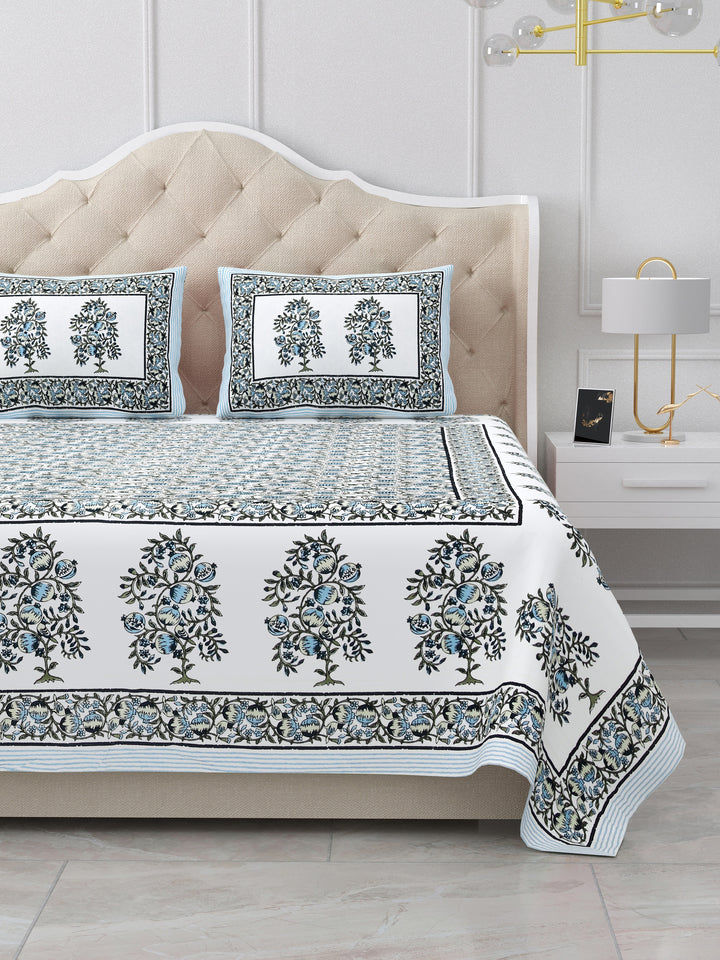 Bella Casa Fashion & Retail Ltd BEDSHEET 87 X 107 Inch / Teal Blue / Cotton Double King Size Bedsheet with 2 Pillow Covers Cotton Teal Blue Colour - Ethnic Collection