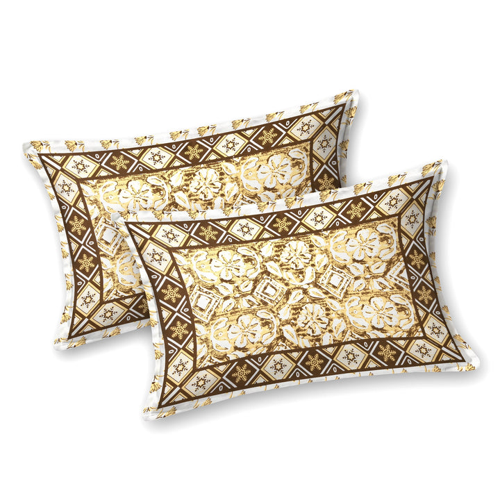 Bella Casa Fashion & Retail Ltd BEDSHEET 87 X 107 Inch / Yellow & Brown / Cotton Double King Size Bedsheet with 2 Pillow Covers Cotton Yellow & Brown Colour - Ethnic Collection