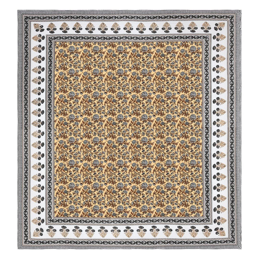 Bella Casa Fashion & Retail Ltd BEDSHEET 87 X 107 Inch / Yellow & Grey / Cotton Double King Size Bedsheet with 2 Pillow Covers Cotton Yellow & Grey Colour - Ethnic Collection