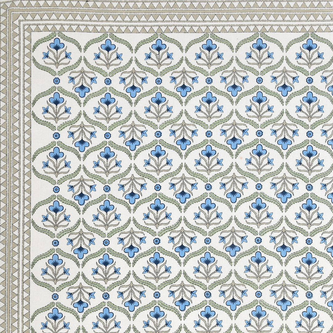 Bella Casa Fashion & Retail Ltd BEDSHEET 87 X 108 Inch / Blue & Green / Cotton Double King Size Bedsheet with 2 Pillow Covers Motifs Printed Cotton Blue & Green Colour - Heritage Collection