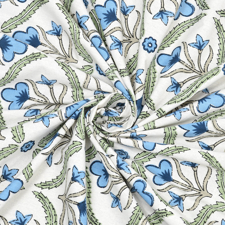 Bella Casa Fashion & Retail Ltd BEDSHEET 87 X 108 Inch / Blue & Green / Cotton Double King Size Bedsheet with 2 Pillow Covers Motifs Printed Cotton Blue & Green Colour - Heritage Collection