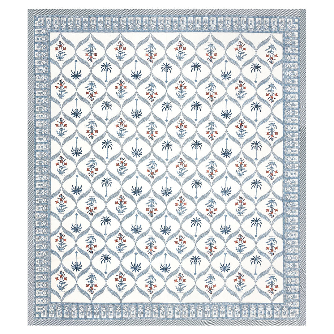 Bella Casa Fashion & Retail Ltd BEDSHEET 87 X 108 Inch / Blue & Orange / Cotton Double King Size Bedsheet with 2 Pillow Covers Motifs Printed Cotton Blue & Orange Colour - Heritage Collection