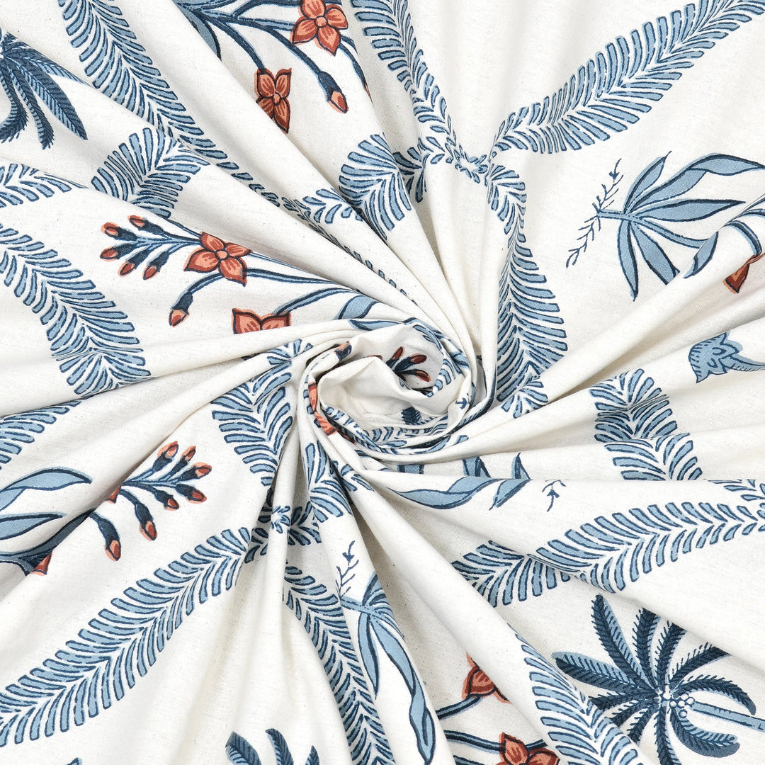 Bella Casa Fashion & Retail Ltd BEDSHEET 87 X 108 Inch / Blue & Orange / Cotton Double King Size Bedsheet with 2 Pillow Covers Motifs Printed Cotton Blue & Orange Colour - Heritage Collection