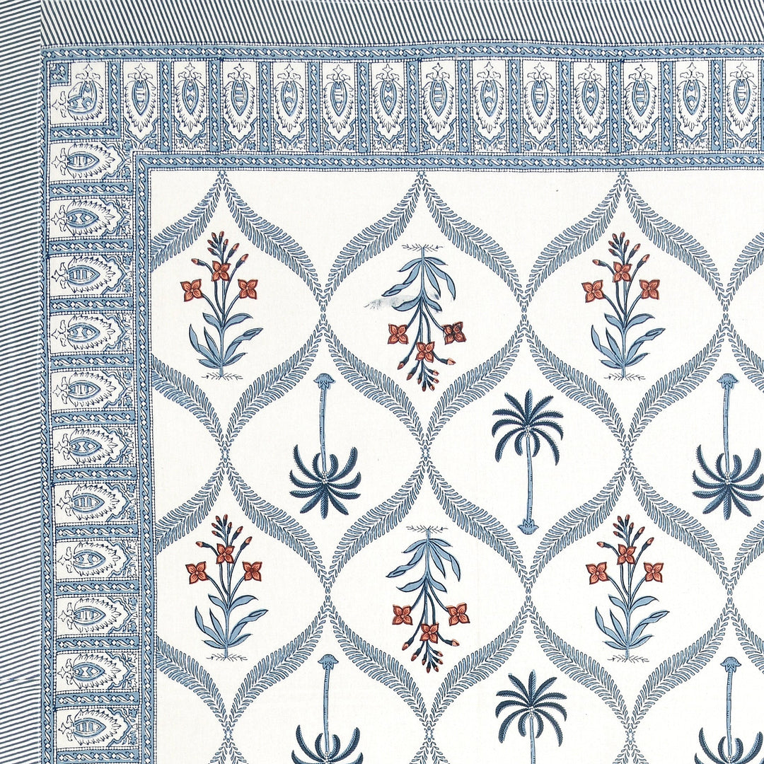 Bella Casa Fashion & Retail Ltd BEDSHEET 87 X 108 Inch / Blue & Orange / Cotton Double King Size Bedsheet with 2 Pillow Covers Motifs Printed Cotton Blue & Orange Colour - Heritage Collection