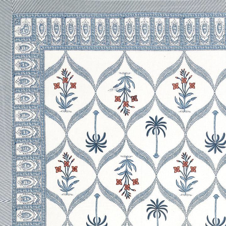 Bella Casa Fashion & Retail Ltd BEDSHEET 87 X 108 Inch / Blue & Orange / Cotton Double King Size Bedsheet with 2 Pillow Covers Motifs Printed Cotton Blue & Orange Colour - Heritage Collection