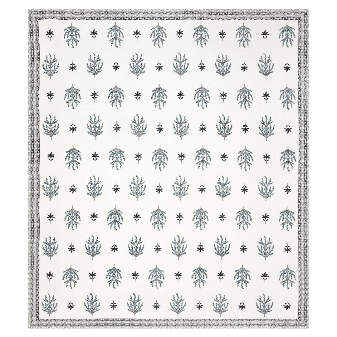 Bella Casa Fashion & Retail Ltd BEDSHEET 87 X 108 Inch / Grey & Sky Blue / Cotton Double King Size Bedsheet with 2 Pillow Covers Motifs Printed Cotton Grey & Sky Blue Colour - Heritage Collection