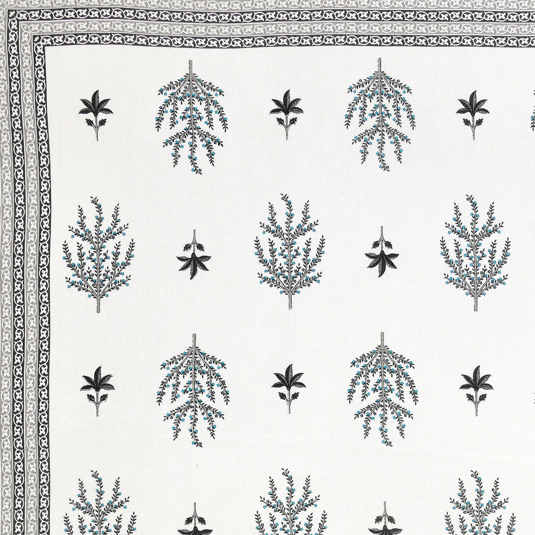 Bella Casa Fashion & Retail Ltd BEDSHEET 87 X 108 Inch / Grey & Sky Blue / Cotton Double King Size Bedsheet with 2 Pillow Covers Motifs Printed Cotton Grey & Sky Blue Colour - Heritage Collection